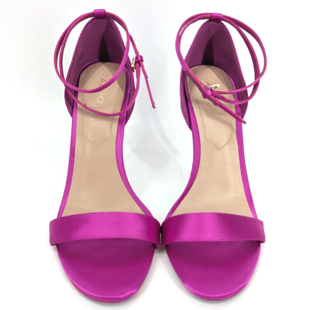 Aldo Magenta Fuschia Pink Satin Double Ankle Strap Stiletto High Heels 7 NWOT - Picture 4 of 10
